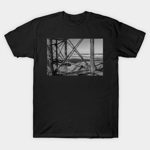 Jetty metal work on a sandy beach T-Shirt by yackers1